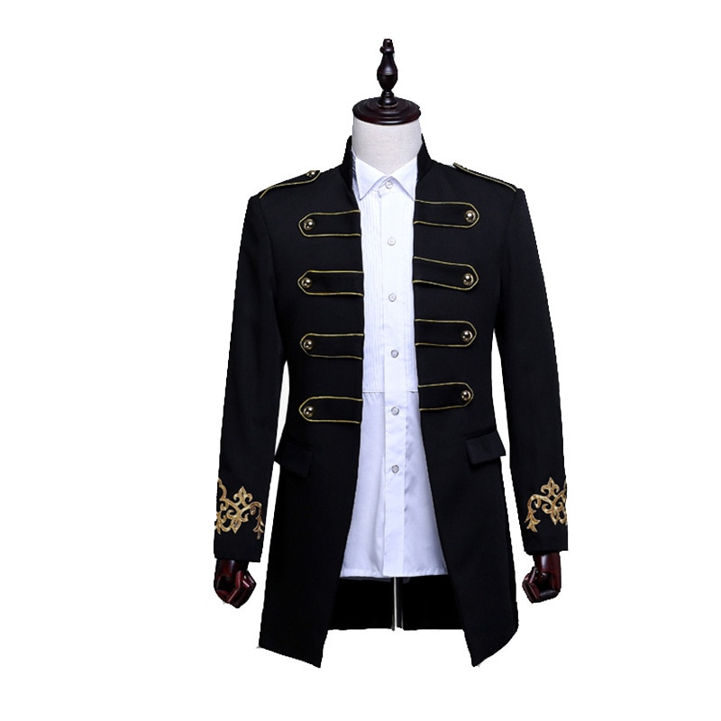 Men's Trench Coat Spring And Autumn Vintage Embroidery Punk Steampunk Double-Breasted Gothic Party Ball Coat