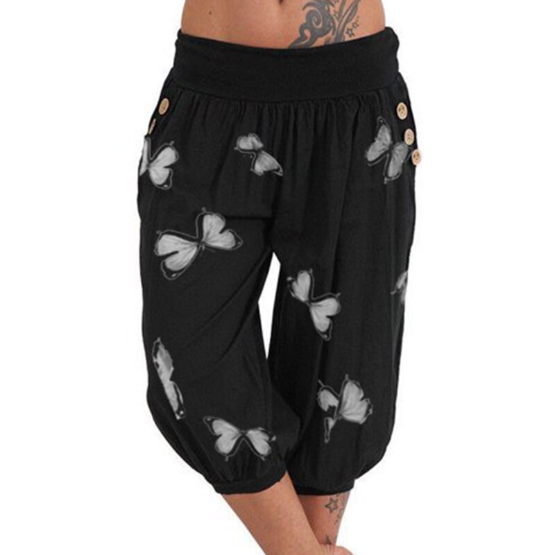 Capris Women's High Waisted Long Pants Lightweight Street Wear Women's Pockets Capris Jogging Pants With Printed Bottom