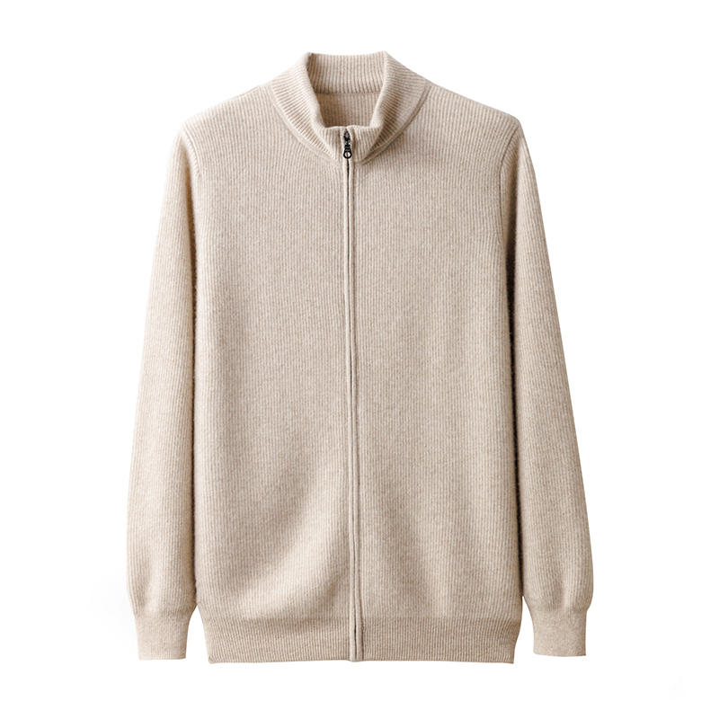 Autumn Winter Men's 100% Cashmere Cardigan Stand Collar Zipper Thickened Sweater Knitted Coat