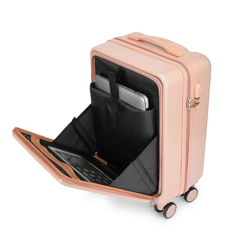 Fashion Travel Suitcase With Wheels Carry On Luggage Small Bag Rolling Luggage Front Open Trolley Case