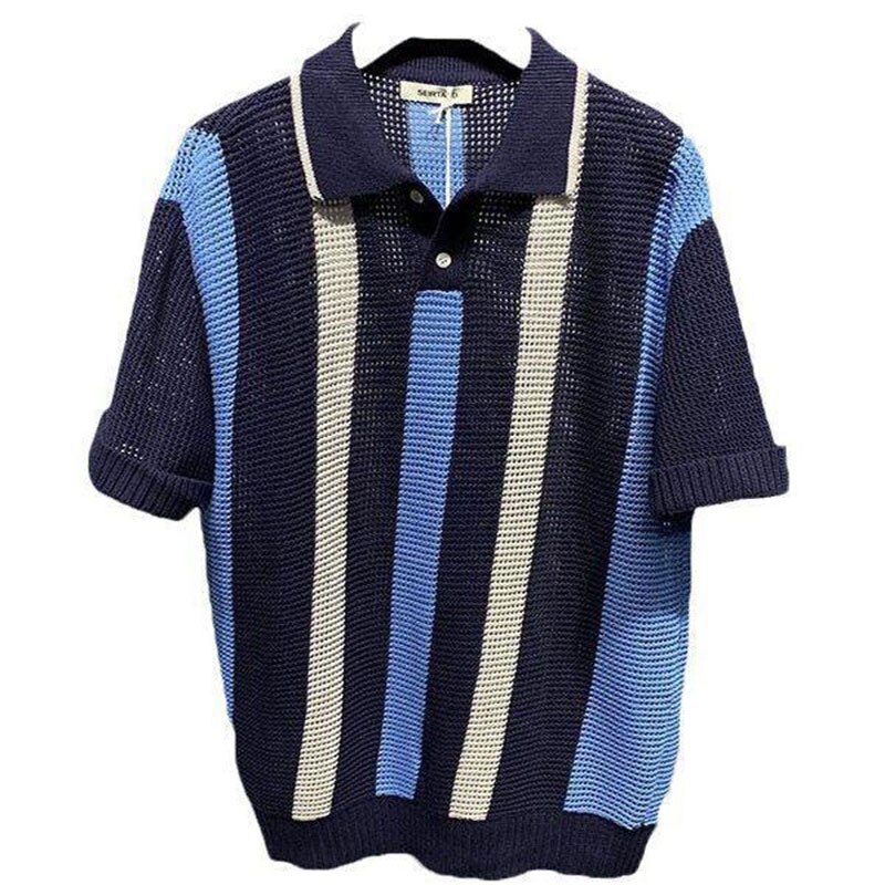 Men's Polo Shirt Summer Stripes Short Sleeve T-shirts Casual Streetwear Tops Tees Blouses Man Fashion Knit Pullover