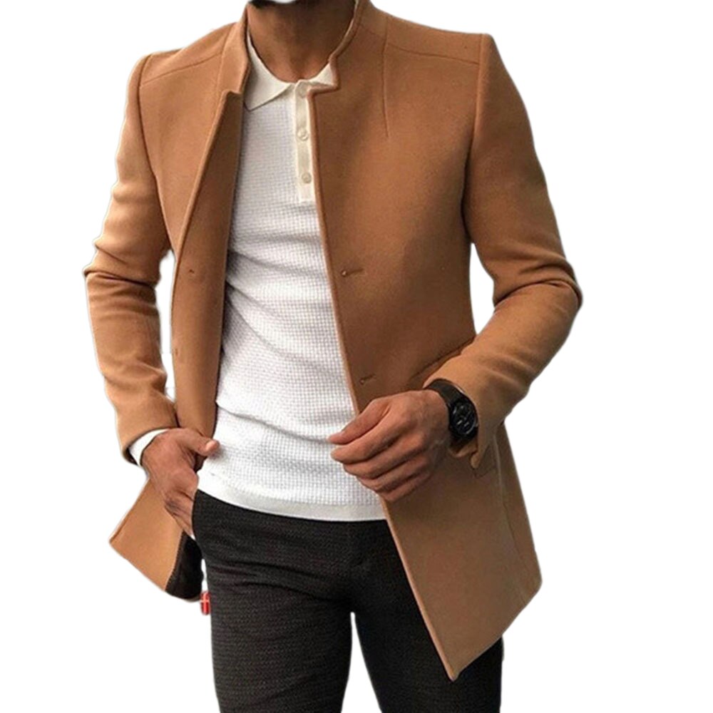 Men Polyester & Blends Coats Autumn Winter Slim Handsome Windbreaker Business Casual Overcoat Jackets For Man