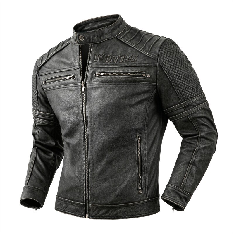 Motorcycle Jacket Moto Bikers Jackets Vintage Calfskin Real Leather Coats Men Racer Clothing