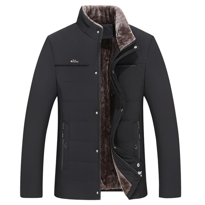 Winter Men's Jacket Warm Fleece Business Casual Stand-up Collar Jacket Parker Thick Coat -30 Degrees Warm Fur Collar