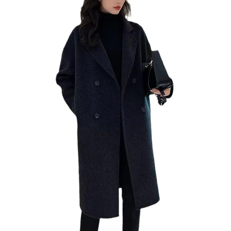 Winter High-End Alpaca Fleece/Fiber Reversible Cashmere Coat Women's Mid-Length Loose Korean Style Thick Wool Coat