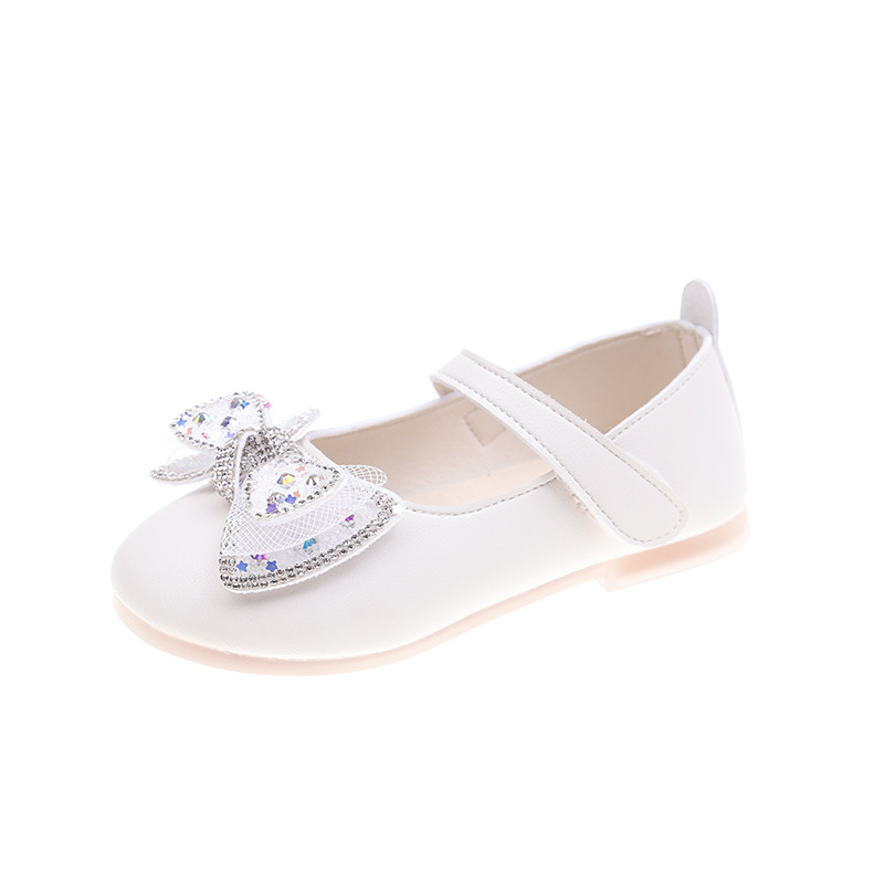 Girls Casual Shoes Princess Baby Sequin Bow Flat Shoes Fashion Children's Performance Leather Shoes Spring Summer New