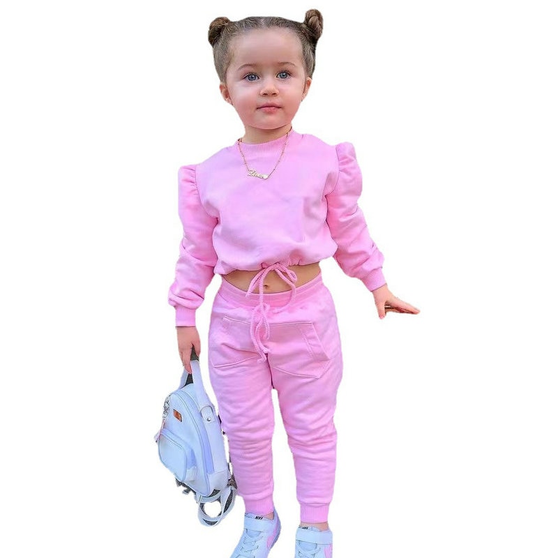 Soild Kids Girl Child Suit Outfit Long Sleeve Crop...