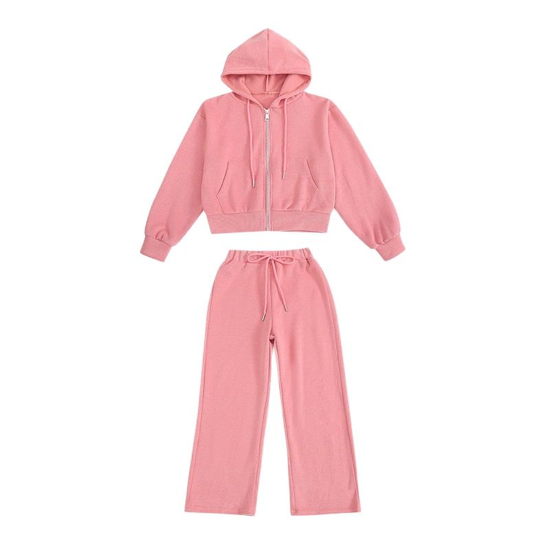 Girls Autumn Clothes Sets Junior Kids Zipper Hoodie+Pants 2Pcs Outfits Children Solid Color Sport Top Trousers Kids Loungewear