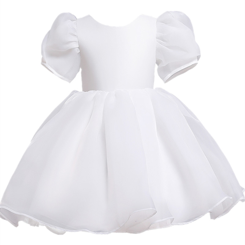 Girls Puff Sleeve Princess White Dresses For Weddi...