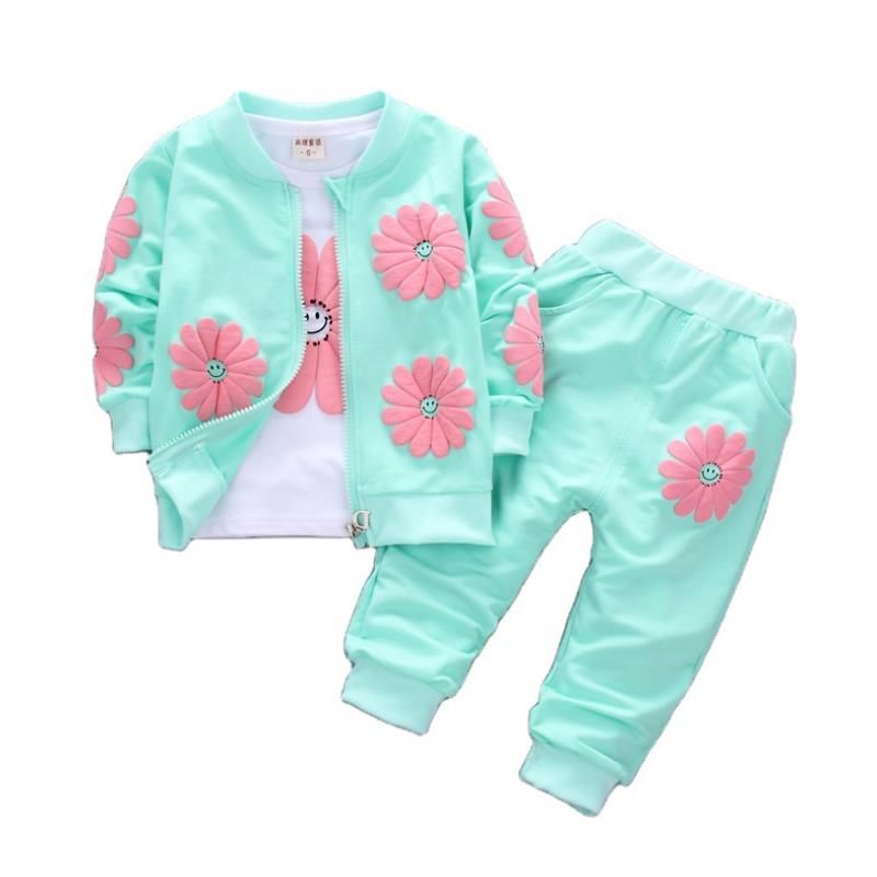 Real Roupas Infantis Children's Garment Spring And Autumn New Girl Pure Cotton Printing Three-piece Child Suit
