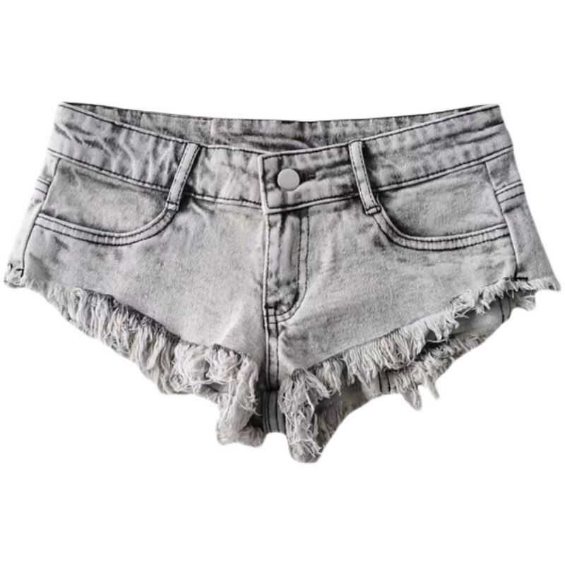 American Slim Sexy Versatile Women Spicy Girls Super Low Waist Super Short Tassels Denim Shorts Hot Women PY8E