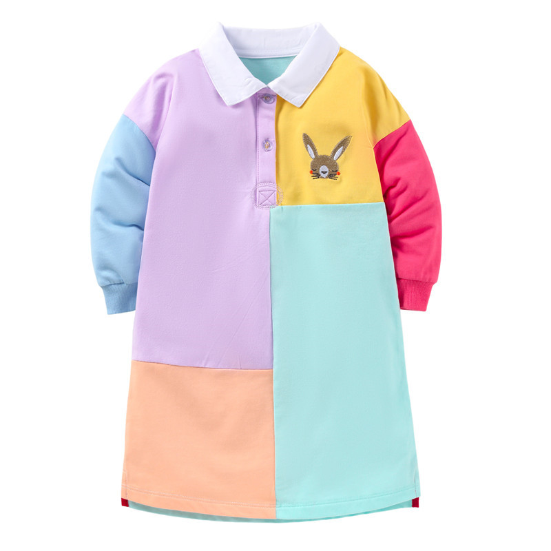 Jumping Meters New Arrival Girls Polo Dresses Autumn Spring Children's Colorful Toddler Kids Costume Long Sleeve Clothing