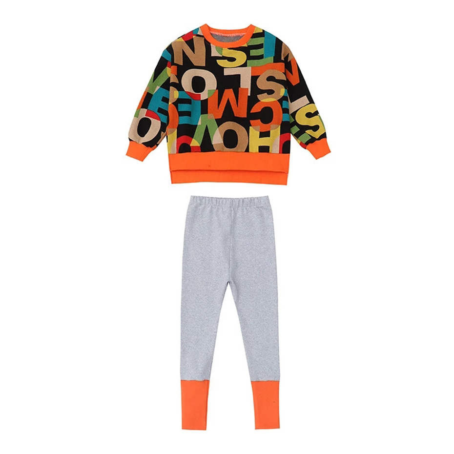 New Kids Clothes Suit Girls Autumn Clothing Fashion Casual Big Children'S Letter Sweater+ Leggings Two-Piece Set