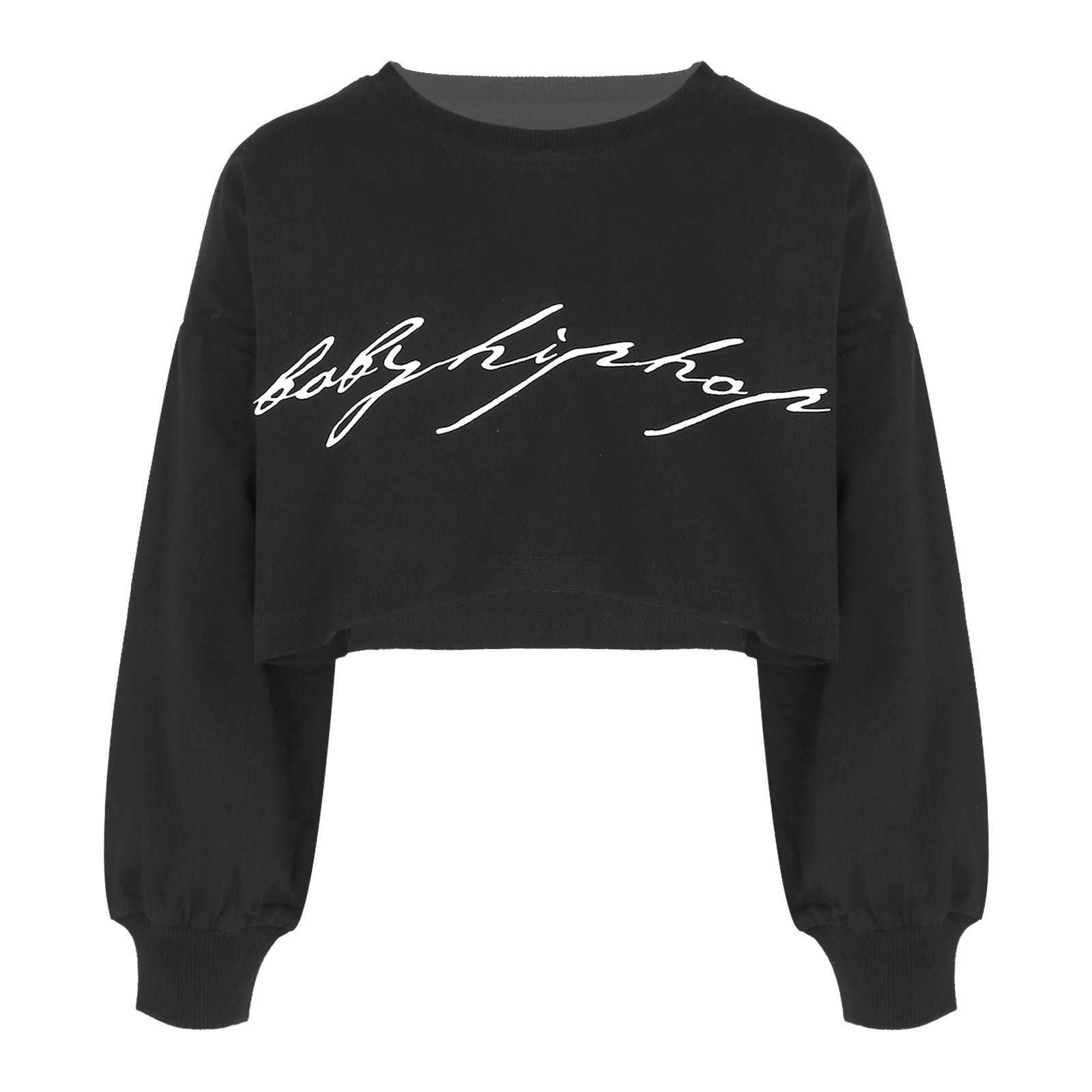 Kids Girls Sports Crop Tops Hip Hop Jazz Dance Clothing Long Sleeves Round Neckline Letter Print Gymnastics Workout Crop Top