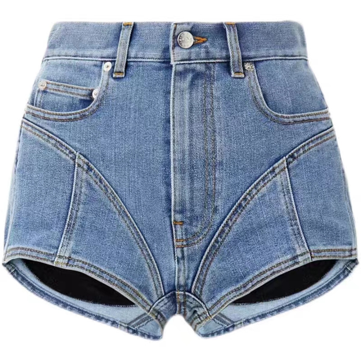 Fashion Women's Slim High Waist Zipper Placket Medium Stretch Denim Cotton Split Denim Shorts