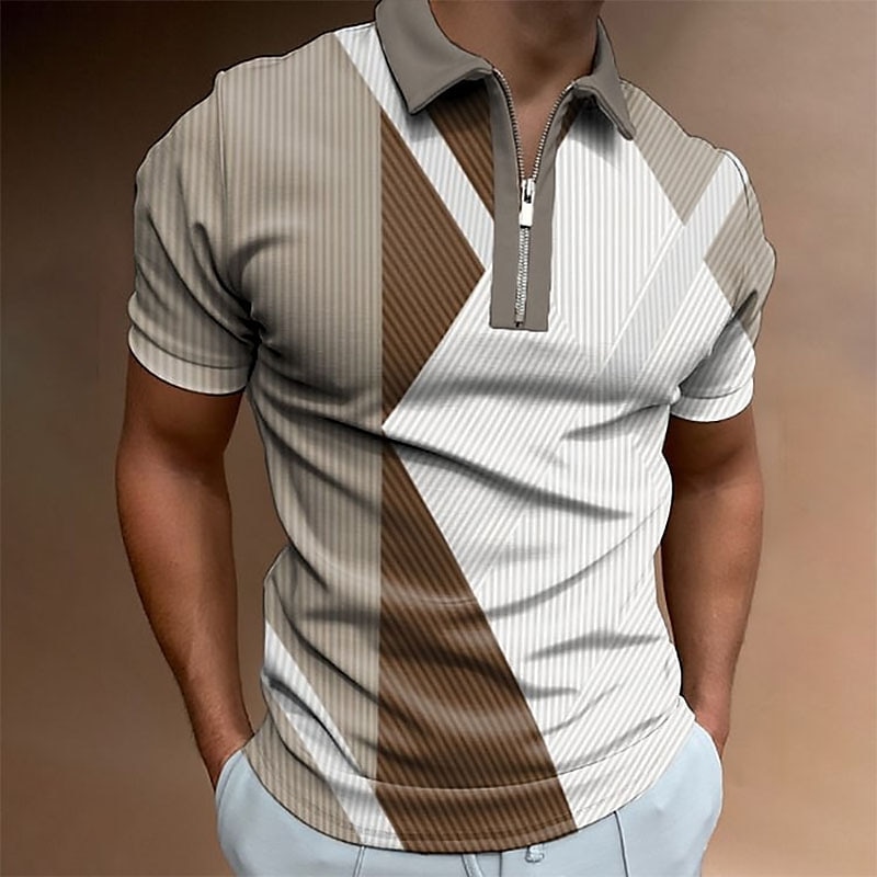 Summer Men's Zipper 3D Printed Short Sleeve T-Shirt Casual Daily Polo Shirt