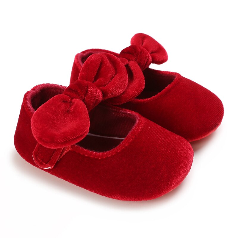 Newborn Infant Baby Girls Shoes Velvet Red Christm...