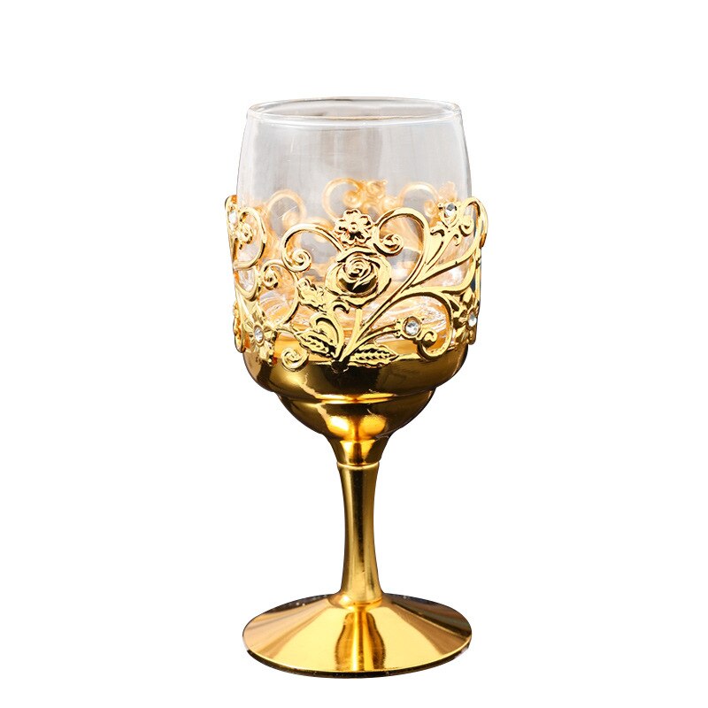 Retro Creative Wine Glasses Vodka Goblet Liquor Spirits Cup Golden Flowers European Style Wedding Wine Cup Drinkware Tableware