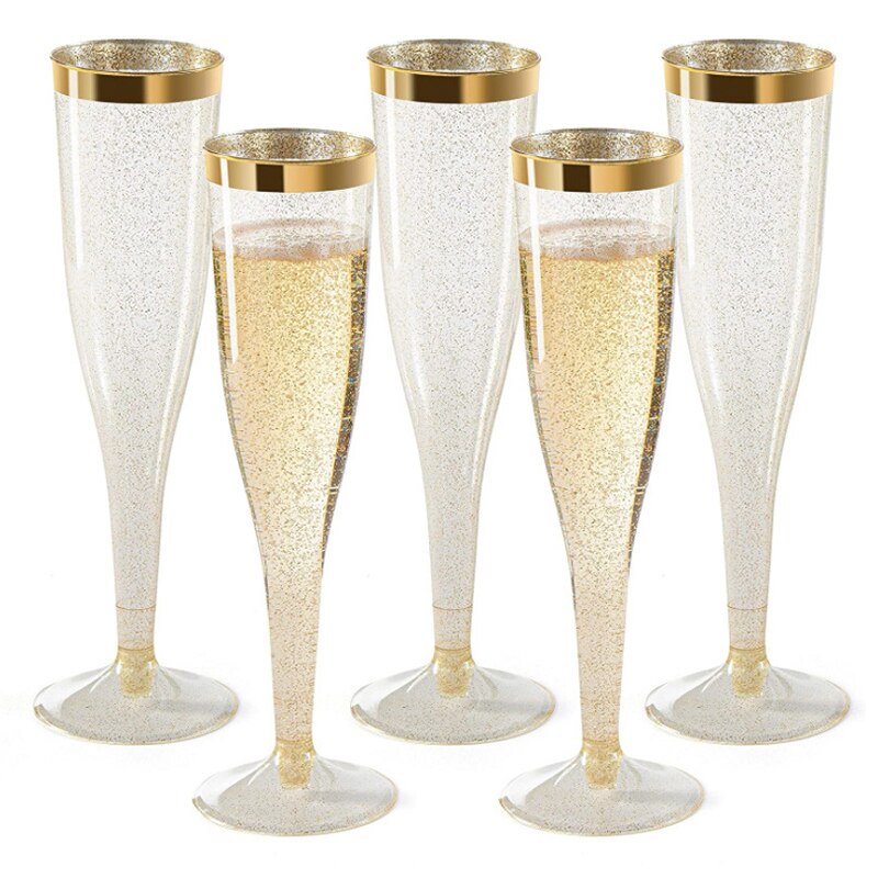 6PCS Disposable Red Wine Glass Plastic Champagne Flutes Glasses Cocktail Goblet Wedding Party Supplies Glass Flutes Cups
