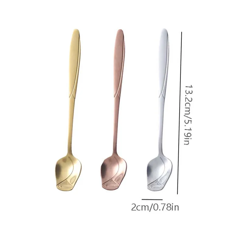 3pcs High-value Rose Spoon Long Handle Golden Spoon Cute Teaspoon Coffee Mixing Spoon Dessert Honey Salad Drink Spoons Tableware