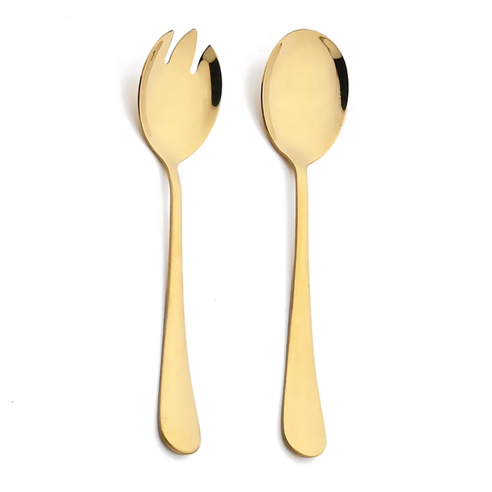 2Pcs Salad Spoon Fork Gold Salad Spoon Stainless Steel Cutlery Set Colorful Serving Spoons Kitchen Salad Utensils Tableware