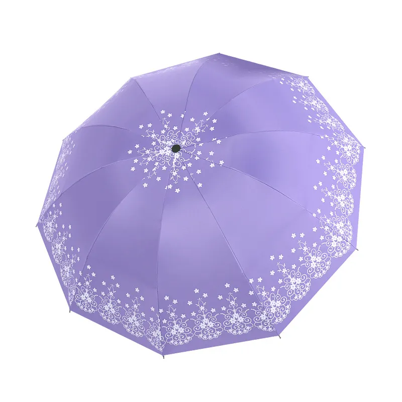 10-Bone Manual UV Blocking Umbrella Large Reinforced 3-Stage Folding Portable Blackout Parasol For Rain and Sun