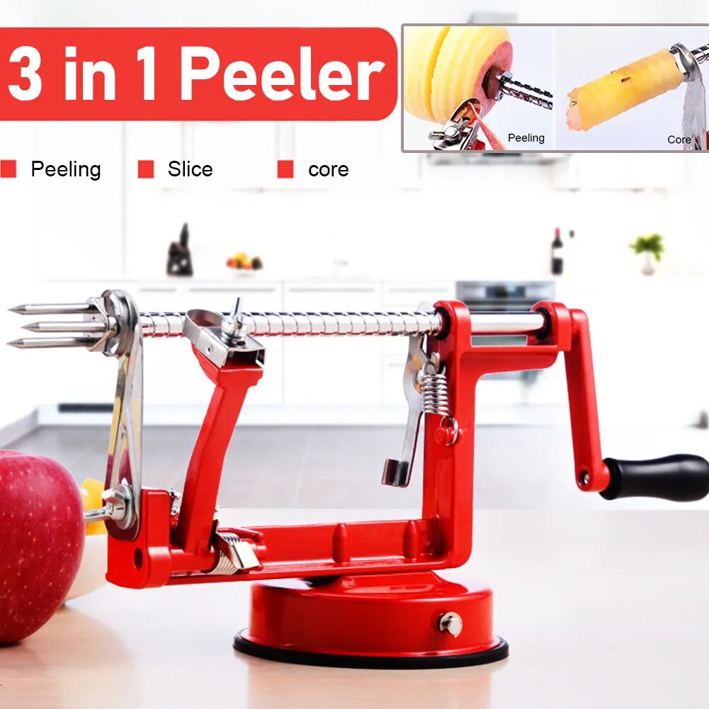 3 in 1 Hand-Cranked Fruit Peeler Versatile Potato Apple Peeling Machine Stainless Steel with Suction Base for Home Kitchen