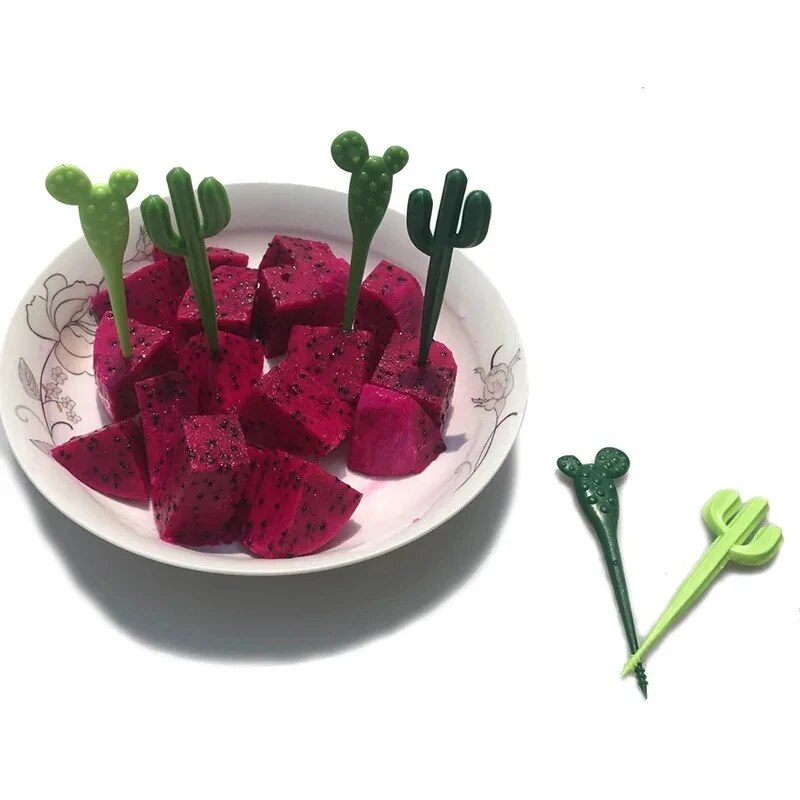 6Pcs Fruit Forks Party Dessert Cactus Appetizer Picks Portable Food Kids Sticks Cafe Reusable Decorative Toothpicks