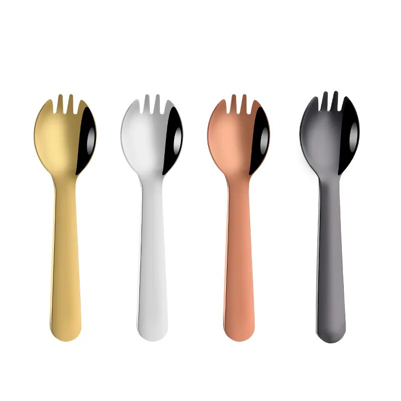 Stainless Steel Fruit Fork Dessert Forks for Cake Snack Salad Fork Spoon 2 in 1 Colorful Fork Spoon and Fork Set