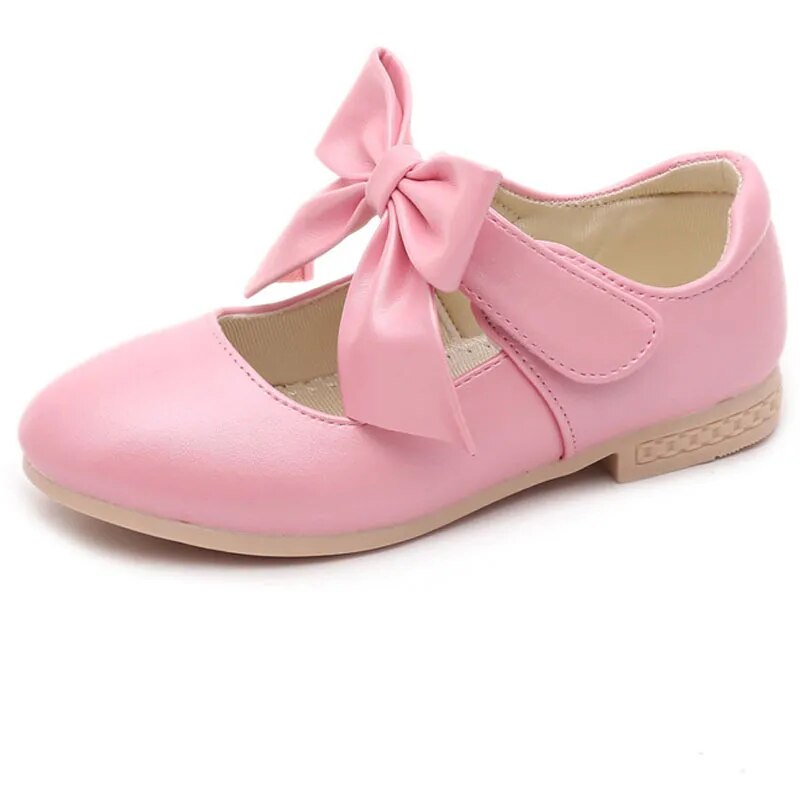 Children Wedding Shoes Gold Pink White Girl Bow Leather Shoes Spring Autumn Kids Flats Flowers Girls Shoes