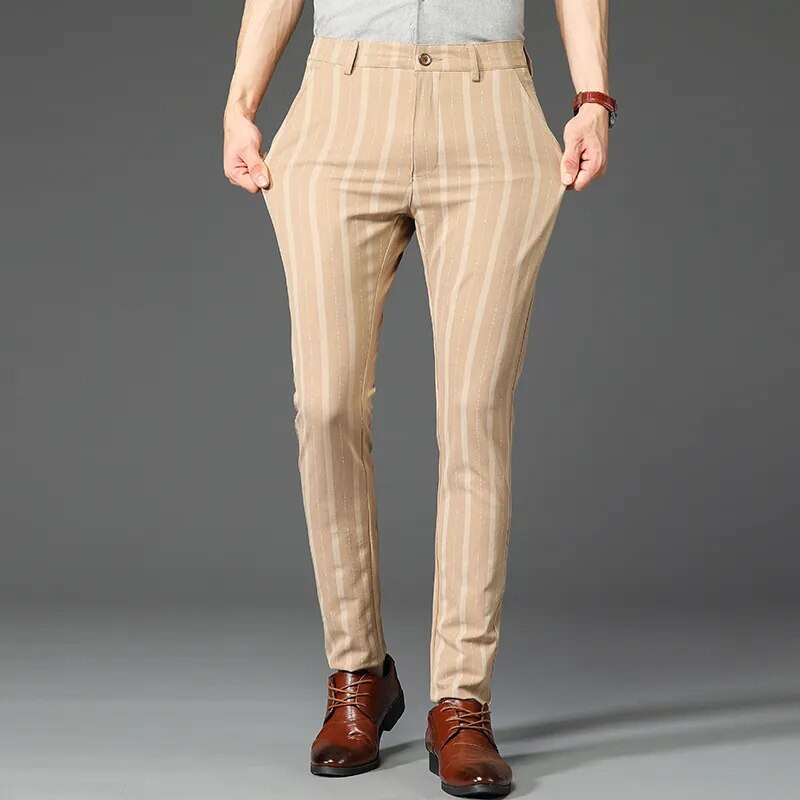 Formal Men's Fashion Office Elastic Stripe Business Cotton Pants Autumn And Winter Trousers