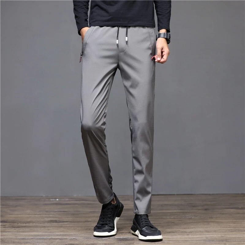 Slim Fit Men's Winter Fleece Pants, Classic Sports Style Solid Color Windproof Casual Wear.