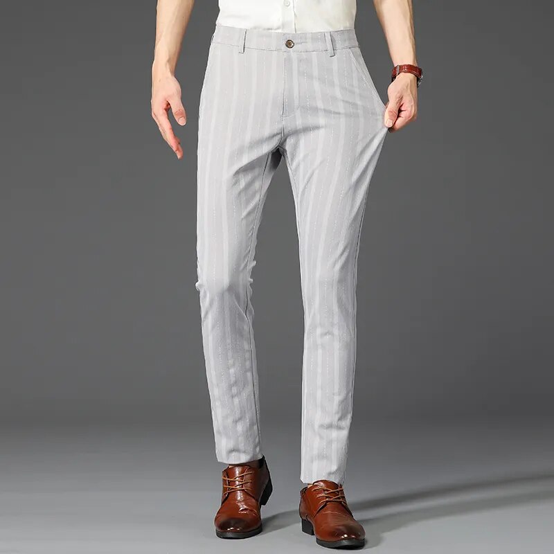 Formal Men's Fashion Office Elastic Stripe Business Cotton Pants Autumn And Winter Trousers