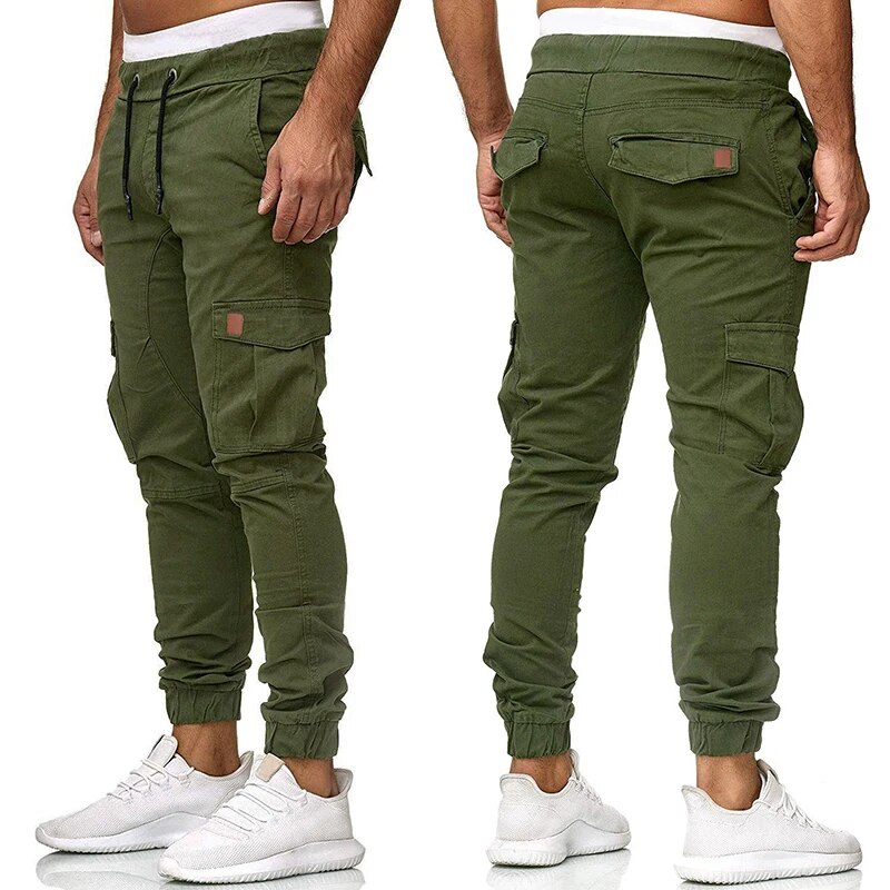 Men's Overalls Skinny Pants Elastic Waist Drawstring Fashion Street Trend Flap Pocket Cuffed Pants