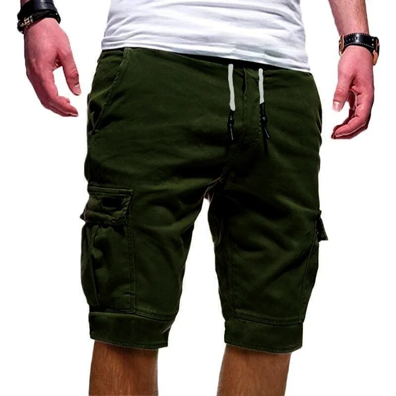 Summer Men's Workwear Shorts Casual Elastic Waist Pockets Solid Color Pocket Loose Shorts