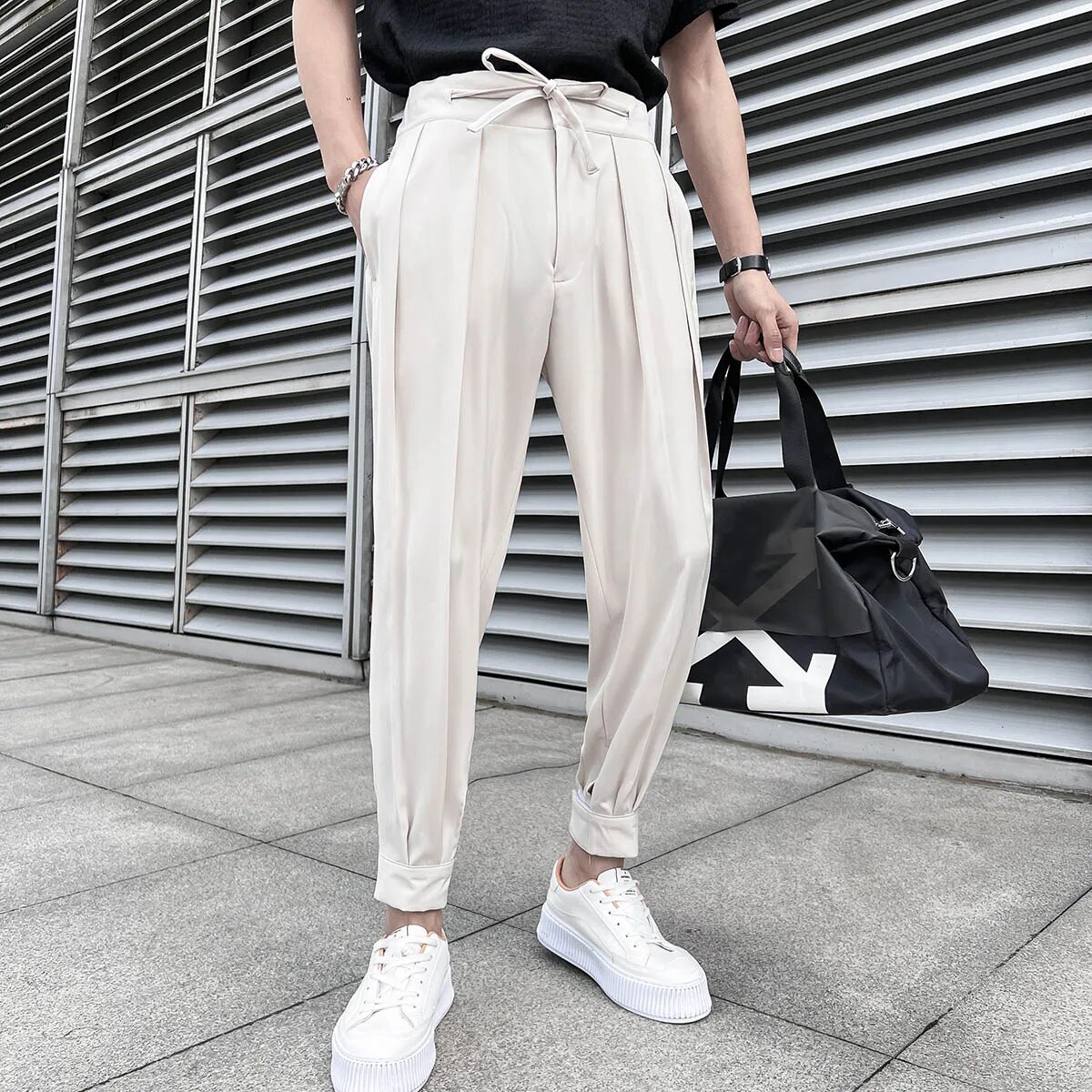 Summer Elastic Waist Drape Suit Pants Men's Business Casual Pants Fashion Loose Formal Trousers