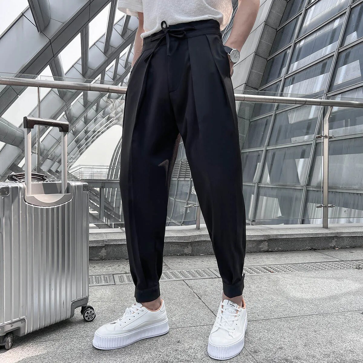 Summer Elastic Waist Drape Suit Pants Men's Business Casual Pants Fashion Loose Formal Trousers