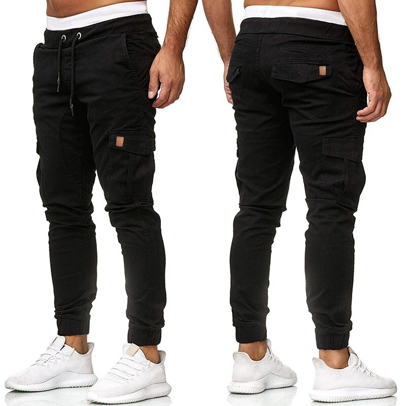 Men's Overalls Skinny Pants Elastic Waist Drawstring Fashion Street Trend Flap Pocket Cuffed Pants