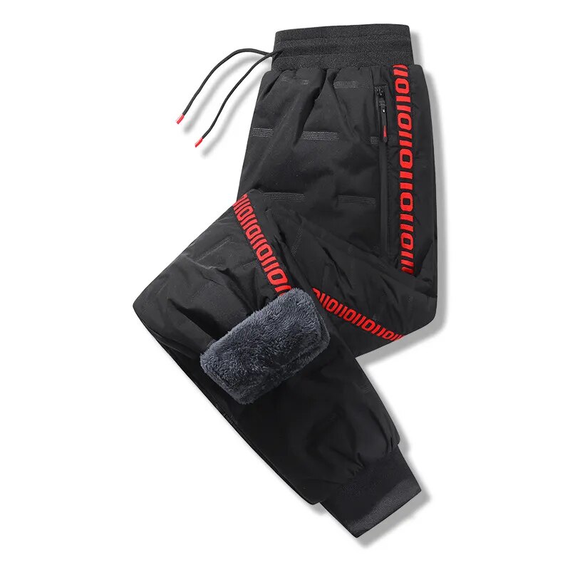 Men's Fashion Solid Color Drawstring Sweatpants Winter Warm Pants Loose Plus Size Casual Classic Striped Trousers