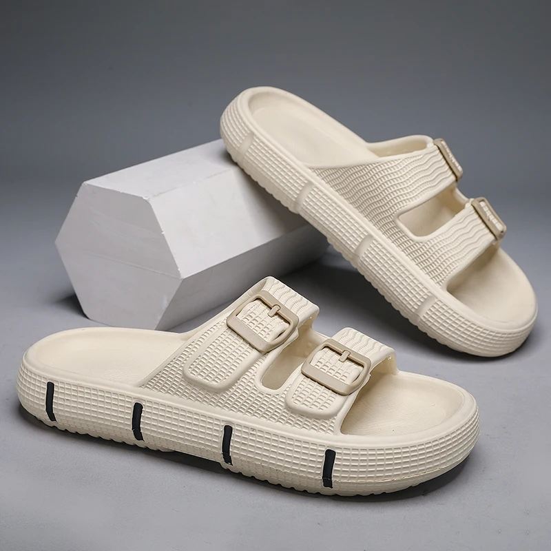 Men Slippers Buckle Summer Casual Beach Shoes Soft Bottom Breathable Non-slip Men's Slippers Summer