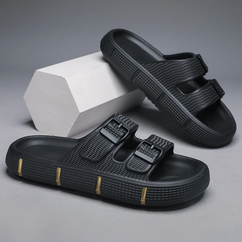 Men Slippers Buckle Summer Casual Beach Shoes Soft Bottom Breathable Non-slip Men's Slippers Summer