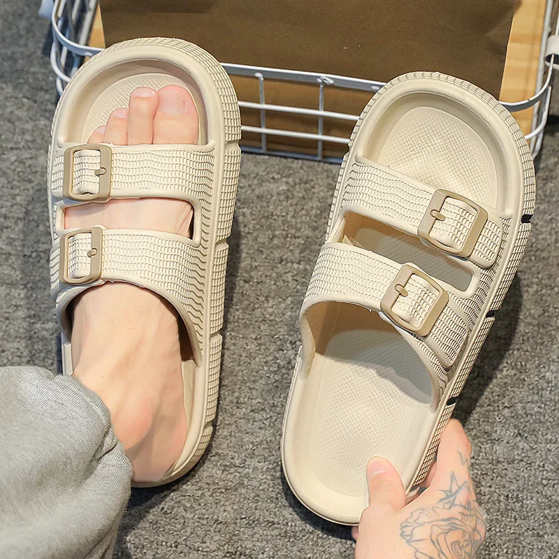 Men Slippers Buckle Summer Casual Beach Shoes Soft Bottom Breathable Non-slip Men's Slippers Summer