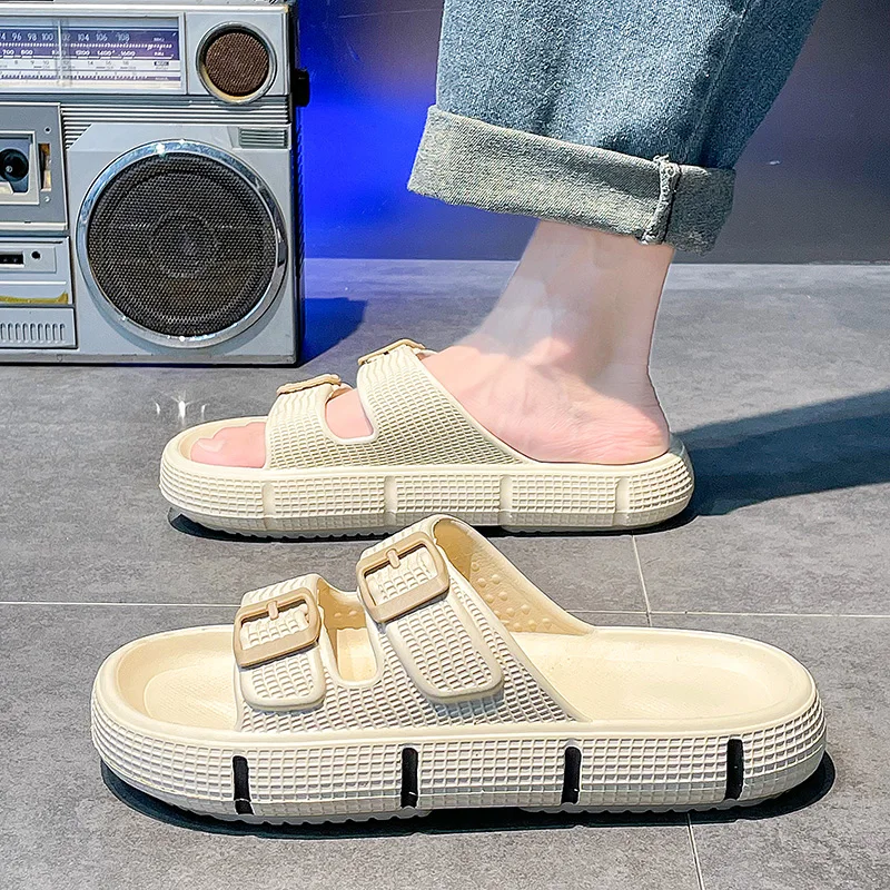 Men's Buckle Beach Slippers, Soft Bottom Breathable Non-Slip Summer Casual Slippers
