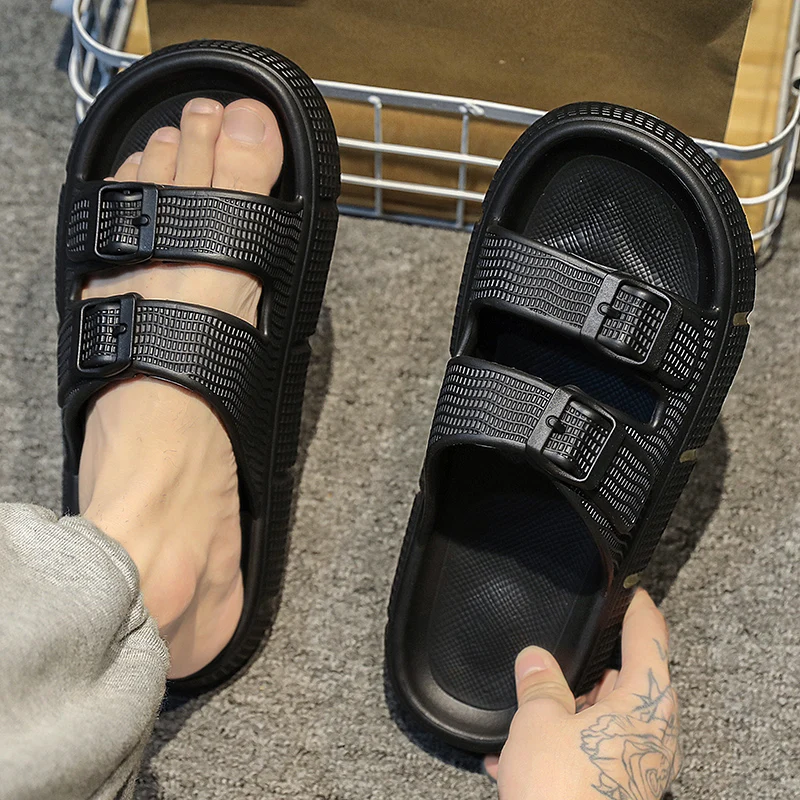 Men Slippers Buckle Summer Casual Beach Shoes Soft...