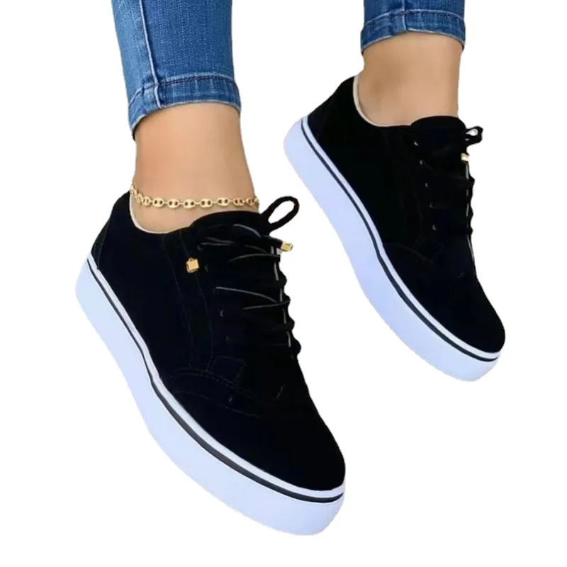 New Women's Low-top Shoes Round Toe Casual Flats Lace-up Walking Shoes Woman Spring Summer Versatile Comfortable