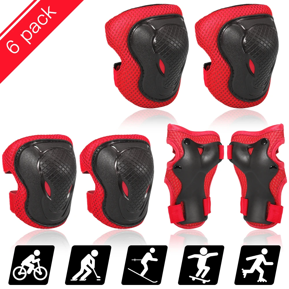 Kids Knee Pads Set 6 in 1 Protective Gear Kit Knee Elbow Pads With Wrist Guards Sports Safety Protection Pads For Roller Skating
