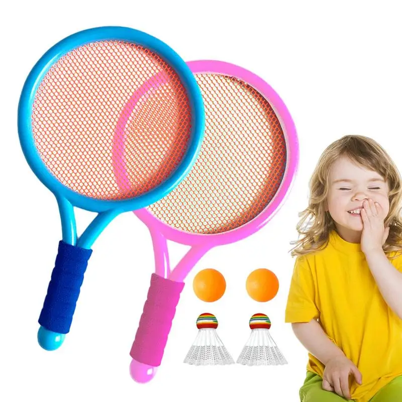 Kids Badminton Rackets Tennis Racket And Shuttlecocks Set Sports Set With 2 Round Balls Shock-Absorbing Handle 2 Rackets