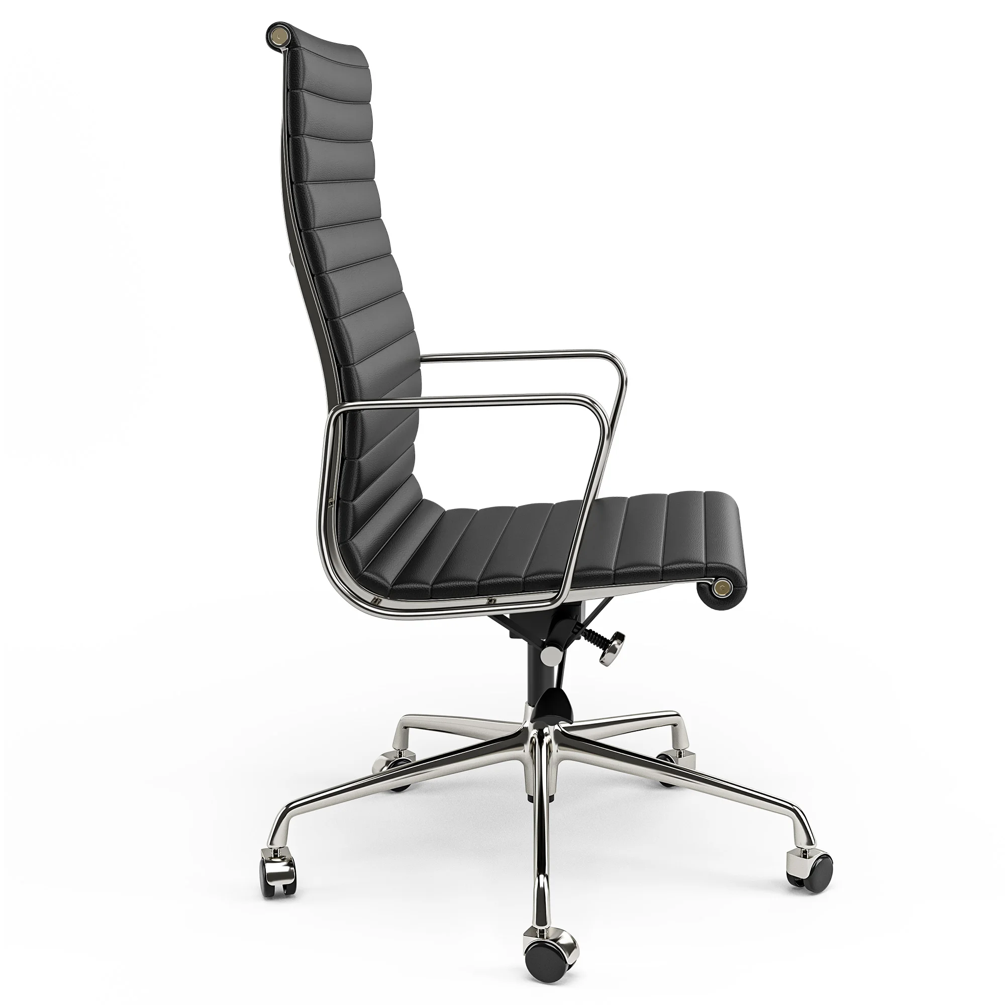 Adjustable High Back Ribbed Office Chair Black Genuine Leather Ergonomic Computer Desk Chair with Aluminium Alloy Frame