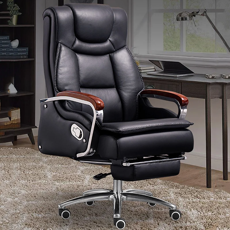 Genuine Leather Boss Office Chair Comfortable Computer Household Reclining Massage Chair Large Class Rotating Lift