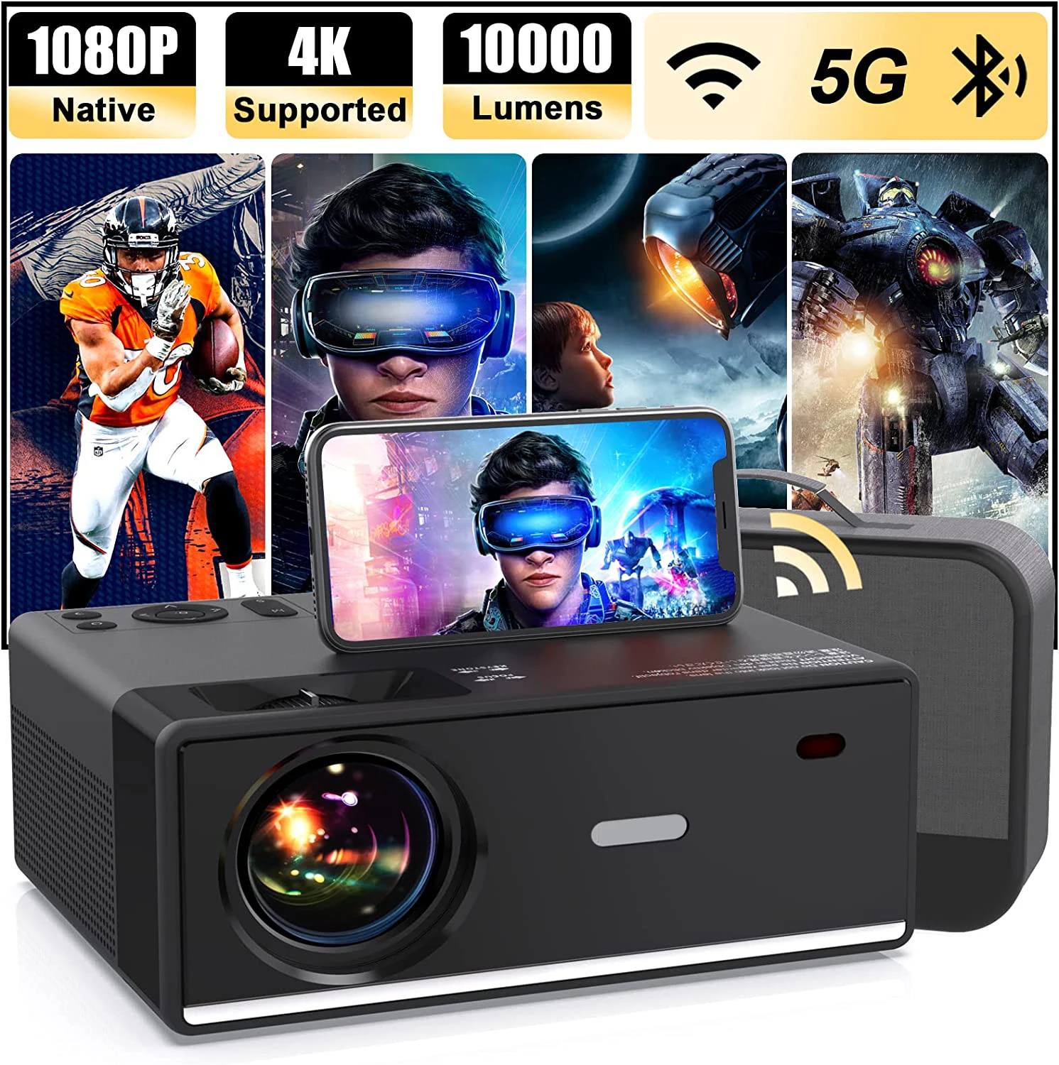 Projector Smart Tv 1080p Projector Native 10000 Lumens Led Home Cinema Beamer Projector For Android Phone 
